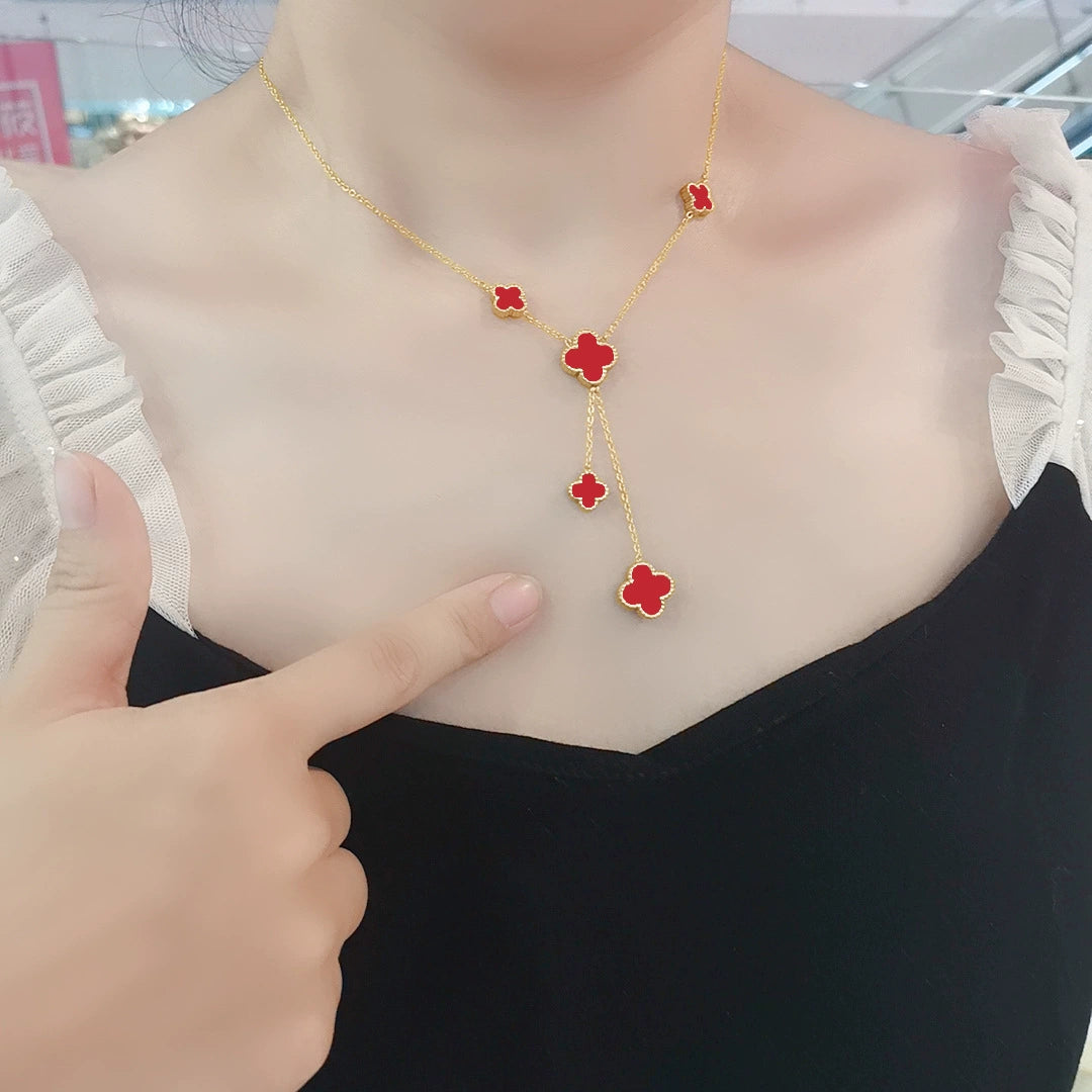 Xiaohongshu Titanium Steel Female Pendant Clavicle Chain Four-Leaf Clover