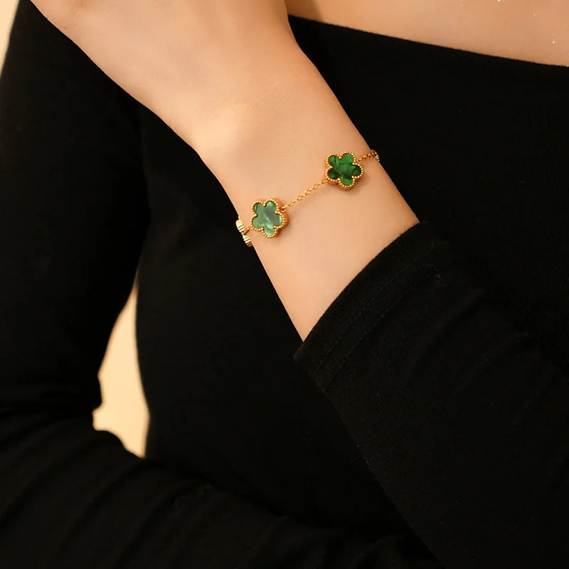 316L Stainless Steel Lucky Five-Petal Flower Bracelet For Woman Stylish Plum Blossom Five-Leaf Clover Party Exquisite Jewelry