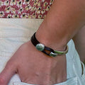 Leather Wrap Bracelet for Men and Women Boho Black Brown PU leather with Silver Patchwork Hook Bracelets Gifts for Her Him