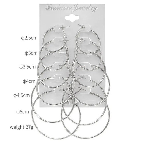 12pcs/lot Women's Hoop Earrings Gold Color Round Large Earrings Set Brincos Loop Earrings new pendientes para novia