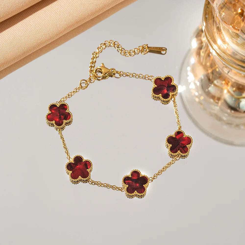 316L Stainless Steel Lucky Five-Petal Flower Bracelet For Woman Stylish Plum Blossom Five-Leaf Clover Party Exquisite Jewelry