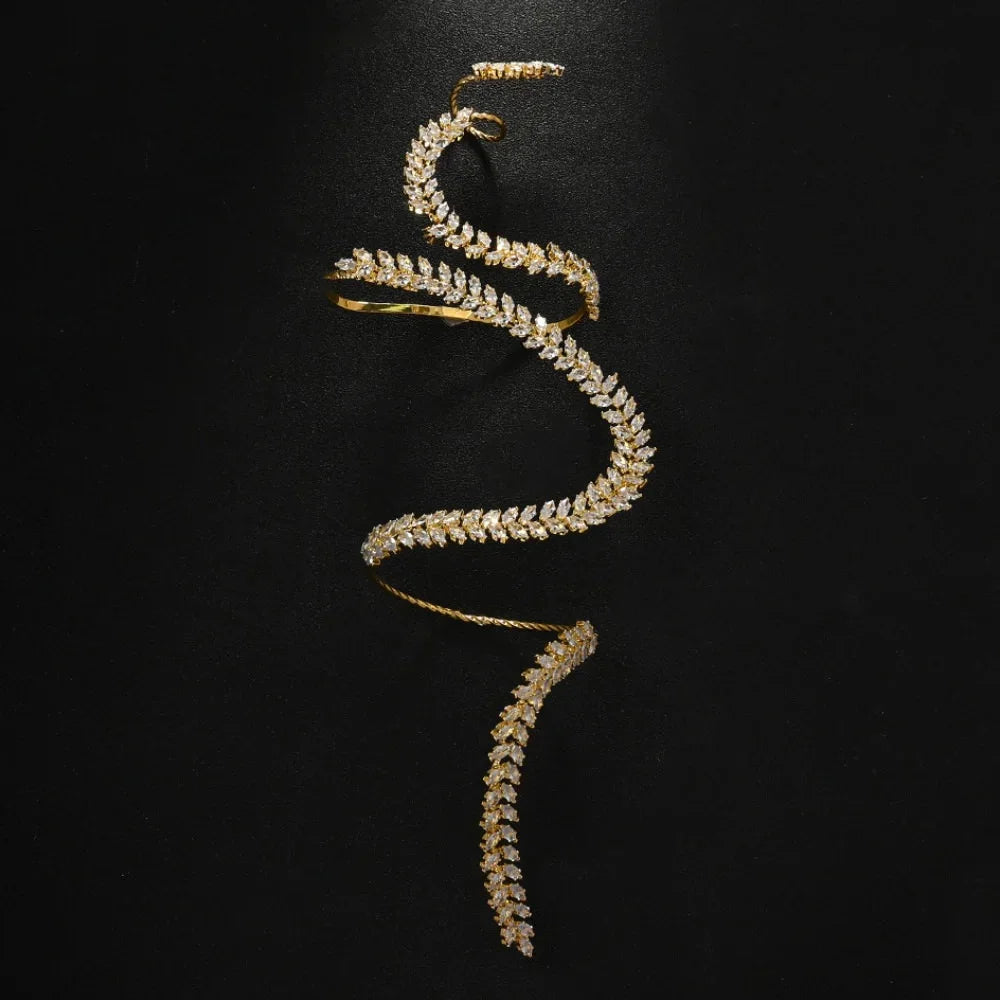 2025 New Bohomian Crystal Leaf Bangle Open Cuff Bracelet for Women Luxury Metal Surround Palm Bracelet Bangle Hand Jewelry
