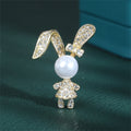 Cute Rabbit Rhinestone Brooch Pearl Metal Lapel Pins for Women Girl Sweater Backpack Stylish Pins Jewelry Accessories Gift
