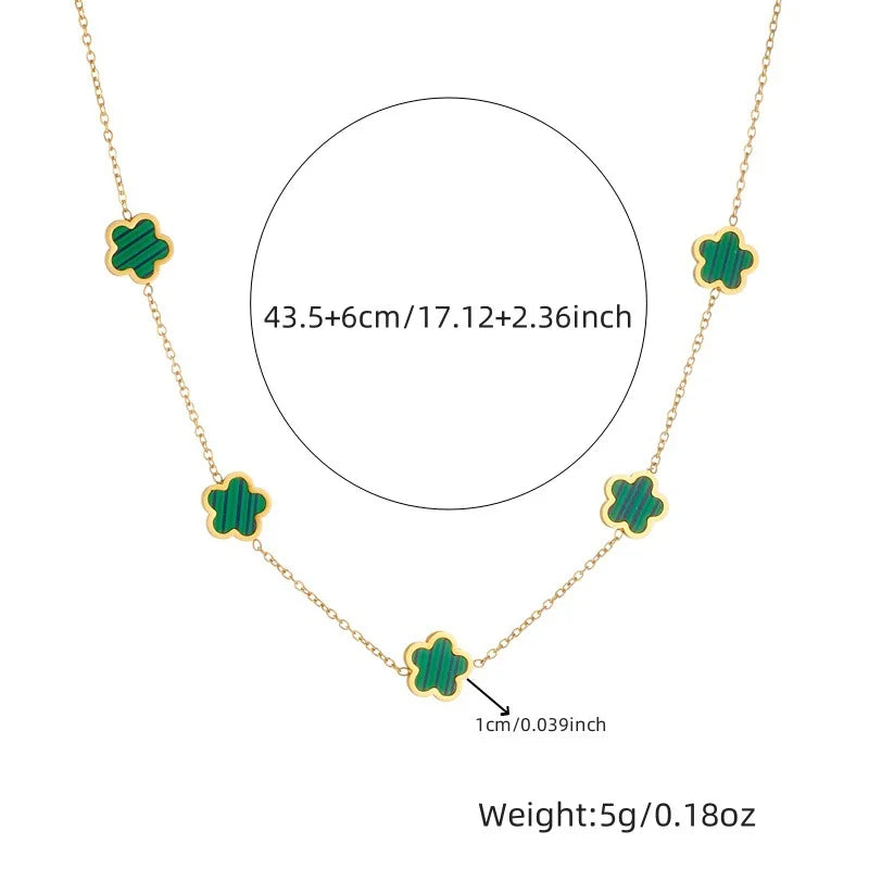 Stainless Steel Jewelry Set Five Clover With White Mother  Of Pearl Necklace Bracelet & Earrings, Elegant Women’s Accessories