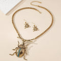 Retro Style Metal Chain Necklace with Beetle Pendant, Same Series Beetle Shaped Earrings Set