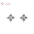 100% Real 925 Sterling Silver Clover Stud Earrings Bright Zircon Earrings For Women Girl Fashion Trendy Jewelry