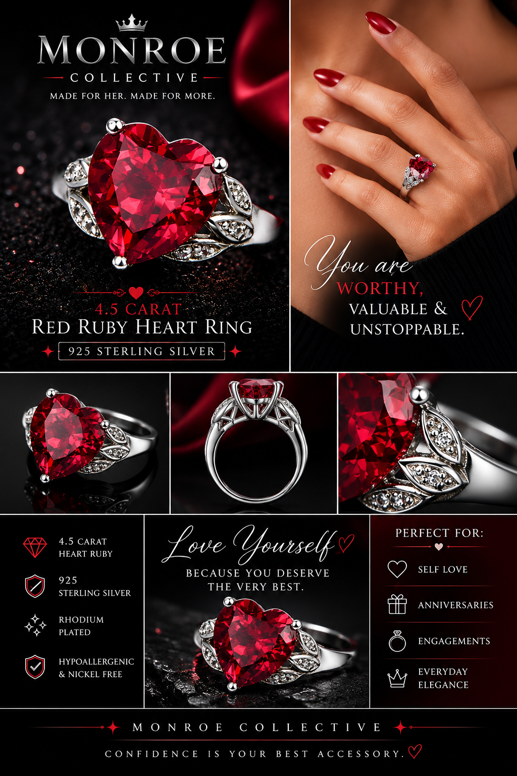 The Monroe Ruby Heart Ring